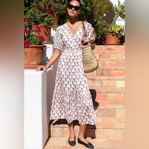 EF Love Tomas Button Down Dress Short Sleeve Elastic Waist Tie SMALL Imperfect